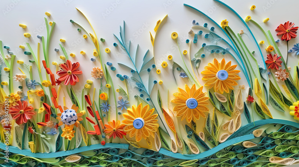 Paper art flower background. Illustration AI Generative