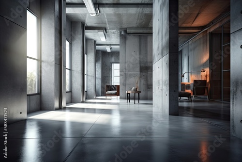 interior of a modern concrete space,. Generative AI