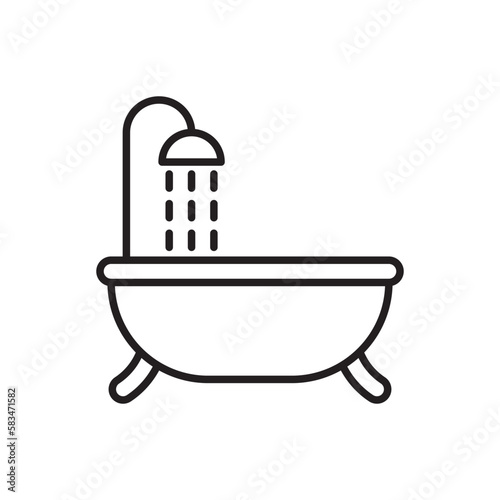 Bathtub shower line icon on white. Editable stroke