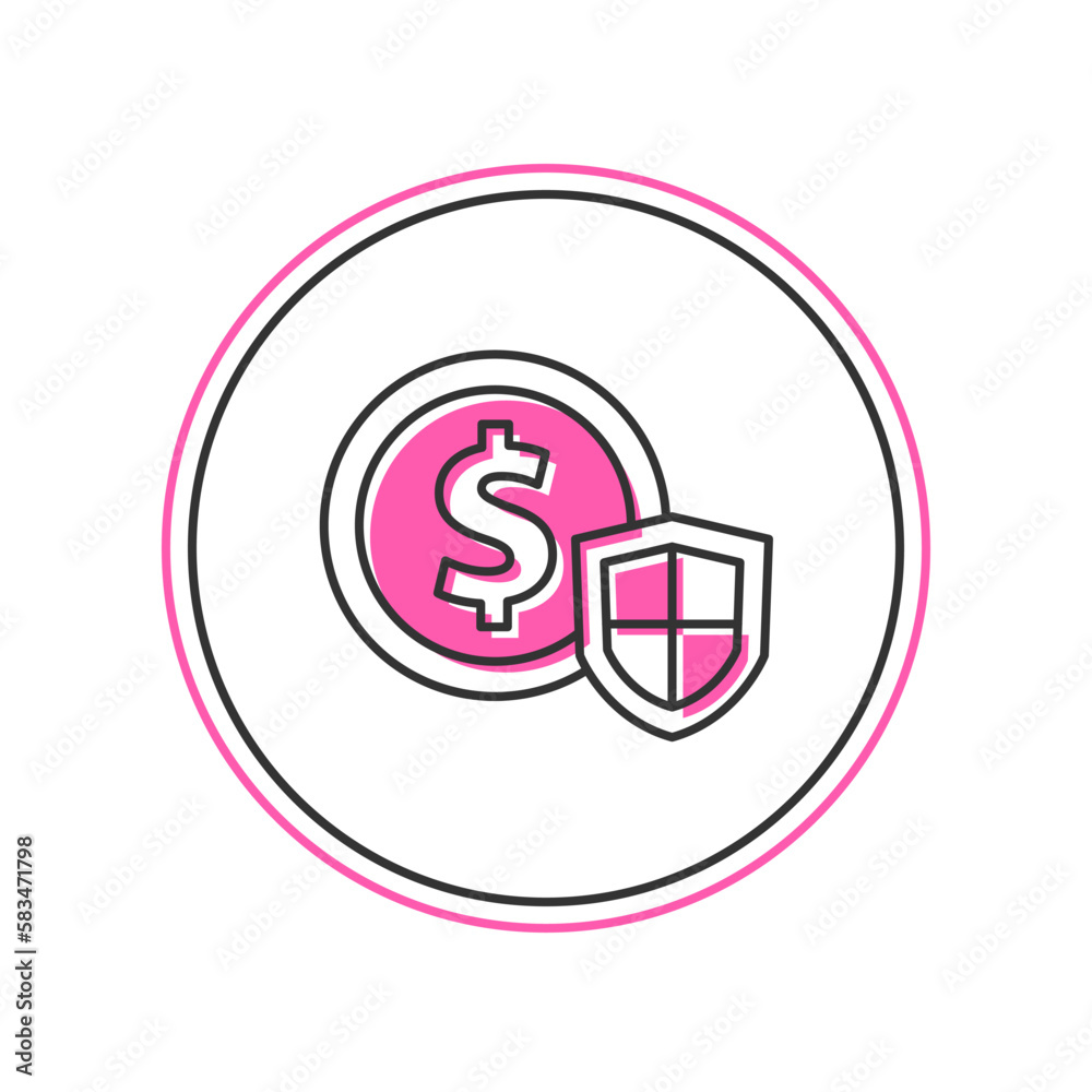 Filled outline Money with shield icon isolated on white background. Insurance concept. Security, safety, protection, protect concept. Vector Filled outline Money with shield icon isolated on white background. Insurance concept. Security, safety, protection, protect concept. Vector