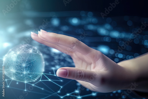 Hands with virtual Global Internet connection metaverse Illustration Generati...
