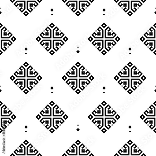Tribal seamless pattern Aztec black and white background texture for fabric print. Geometric shapes designs.