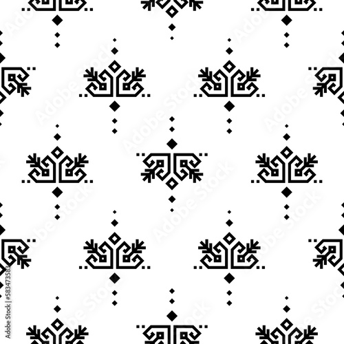 Tribal seamless pattern Aztec black and white background texture for fabric print. Geometric shapes designs.