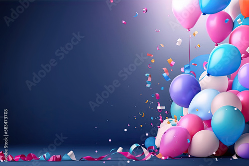 Birthday Party Background with Balloons. Illustration AI Generative.