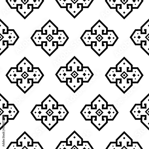 Oriental seamless pattern Indian black and white background texture for fabric print. Geometric shapes designs.