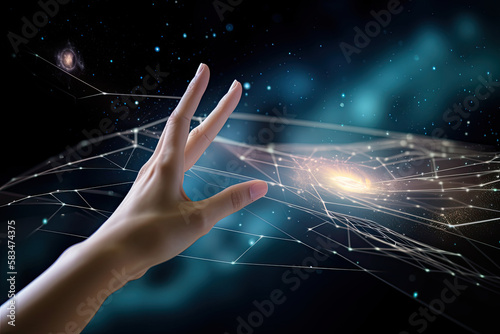 Hands with virtual Global Internet connection metaverse Illustration Generati...