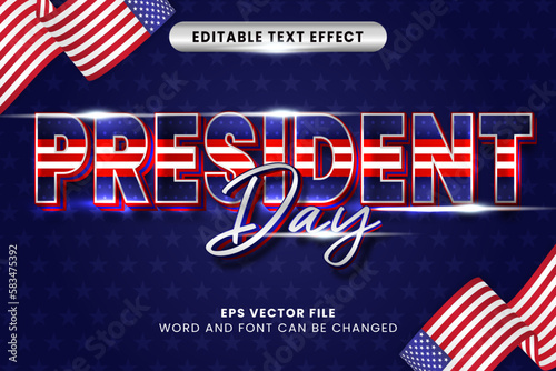 President day 3d metalic editable text effect vector