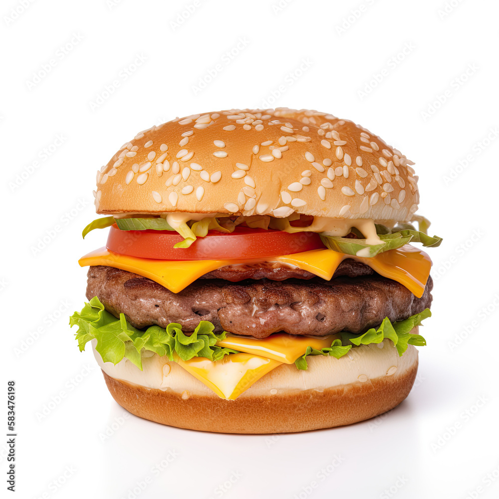 Beef Burger Isolated. Illustration AI Generative Beef Burger Isolated. Illustration AI Generative