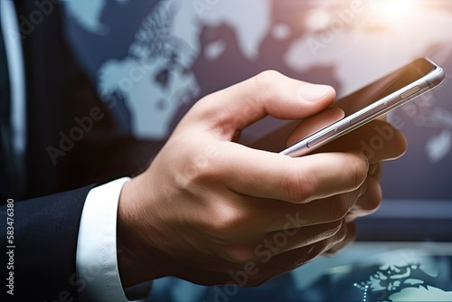 Businessman using a mobile smartphone Illustration AI Generative