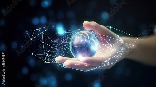 Hands with virtual Global Internet connection metaverse Illustration AI Gener...