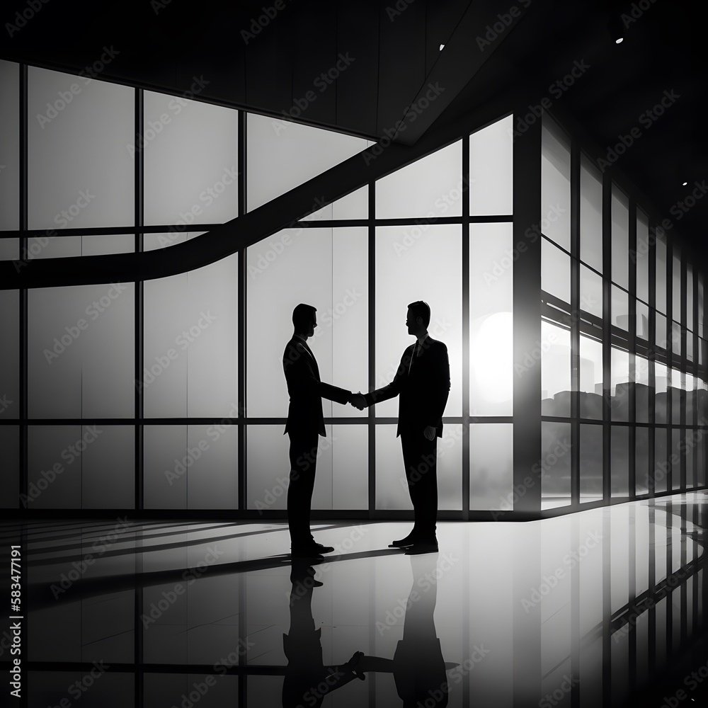 Two people making a deal shaking hands on a modern office background Two people making a deal shaking hands on a modern office background