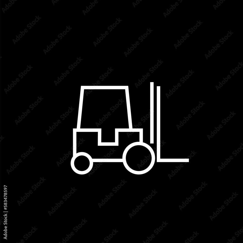 Forklift icon isolated on black background 