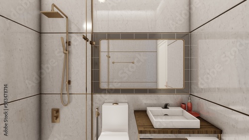 Luxury grey minimalist toilet interior design 3d rendering photo