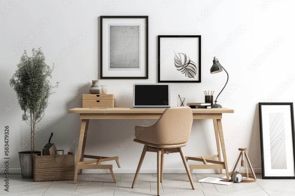 On a white wall, a picture frame is mounted. Generative AI On a white wall, a picture frame is mounted. Generative AI