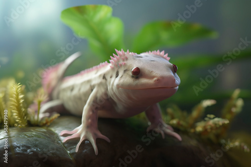 Cute axolotl. Generative Ai.