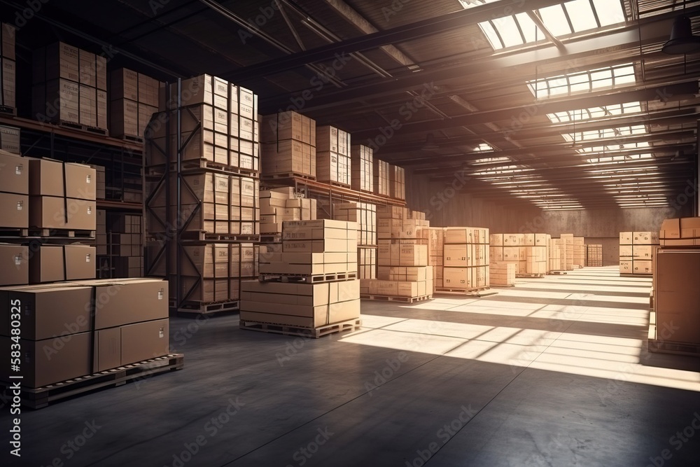 A warehouse full of boxes. Concept: Problems with the delivery. Generative ai	