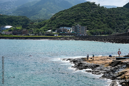 New Taipei, Taiwan - SEP 14, 2019: Embankment along the coast in shenao. photo