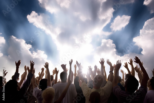 crowd of people during the rapture being accepted into heaven created with generative ai photo
