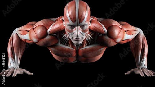 Canvas-taulu Human anatomy during a push-up, showing the muscles used such as pectoralis major, triceps brachii, and deltoids
