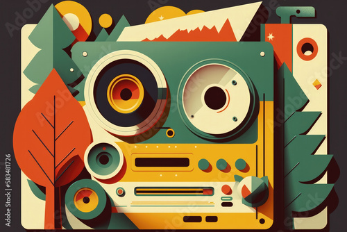 Flat retro design  Vintage music player and musical mood   Generative AI Production
