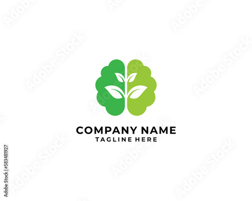 Brain With green leaf Logo Template creative design. Green technology for healthy live

