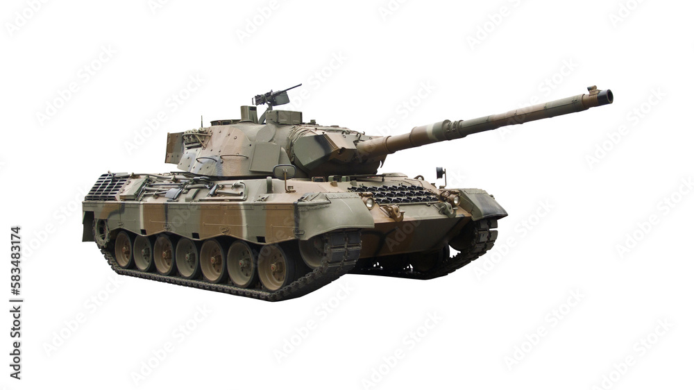 Military tank side view isolated on white	
