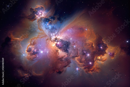 spaceship's view of nebulae and star clusters in the boundless expanse of space, created with generative ai