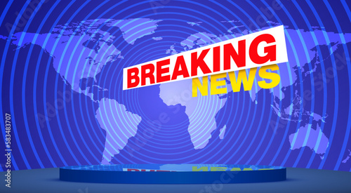 stand and breaking news on lcd screen background in the news studio room	