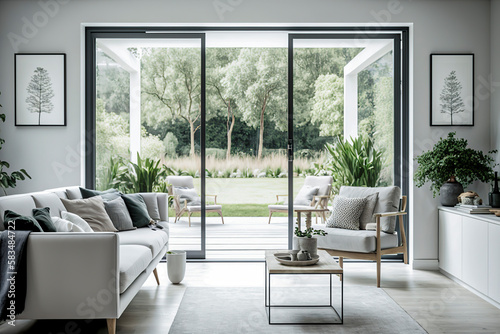 Functional minimalism for modern living: A white room that blends contemporary design with comfort and practicality to create a sophisticated and functional space, ai generative