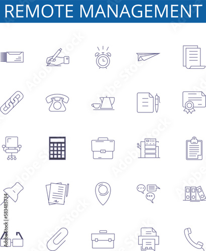 Remote management line icons signs set. Design collection of Remote, Management, Control, Access, Monitor, Administration, Audit, Automate outline concept vector illustrations