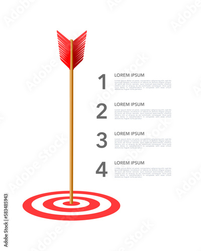 Infographic dartboard with arrow template 4 options or steps. Vector illustration.