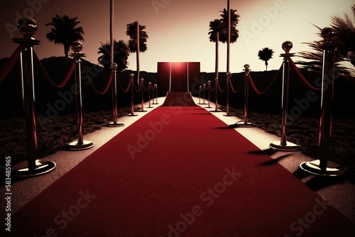 A red carpet, creating a glamorous and luxurious atmosphere. Generative of AI © Coosh448