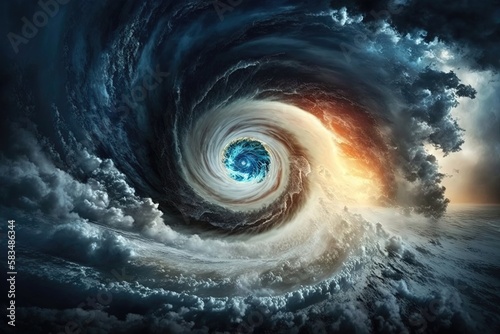 A breathtaking view of a powerful hurricane from the unique vantage point of space, showcasing the storm's beauty. Generated by AI