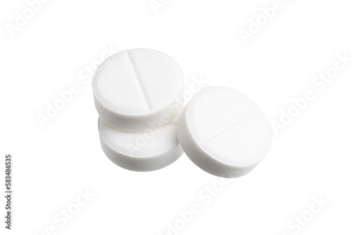 White round pills, group of drugs and tablets for treatment, isolated on transparent background, medicine and healthcare concept