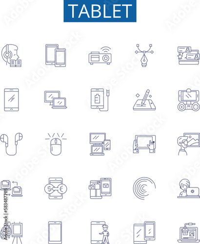 Obraz na płótnie Tablet line icons signs set. Design collection of Tablet, iPad, Android, Samsung, Fire, Windows, Kindle, Computer outline concept vector illustrations w salonie