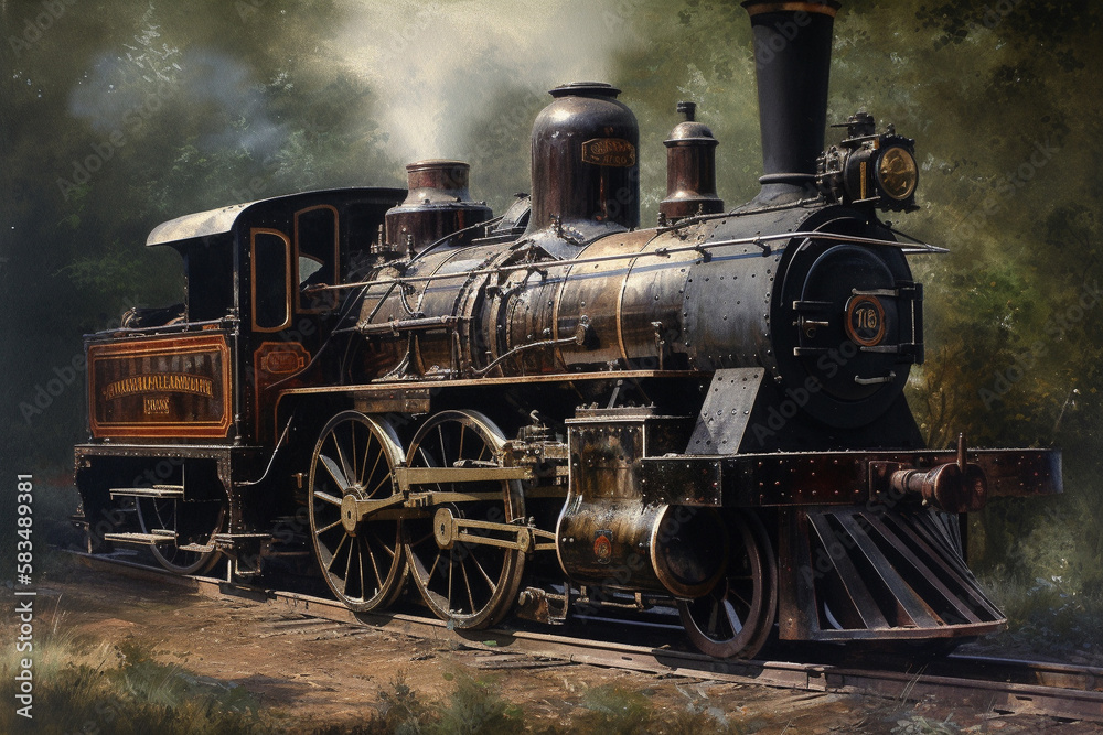 Naklejka premium Retro locomotive-powered train. AI Generated