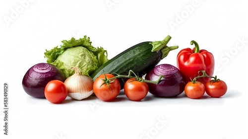 Fresh vegetables isolated on white background. Healthy food concept. Generative AI