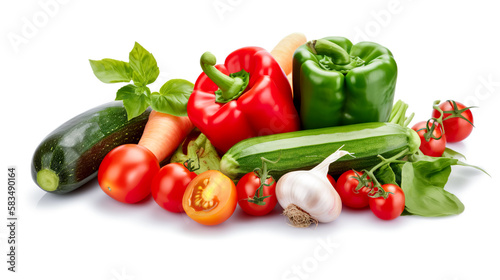 Fresh vegetables isolated on white background. Healthy food concept. Generative AI