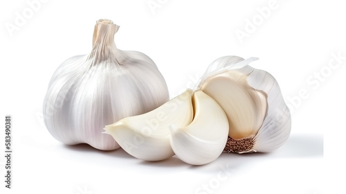 garlics. Fresh vegetables isolated on white background. Healthy food concept. Generative AI