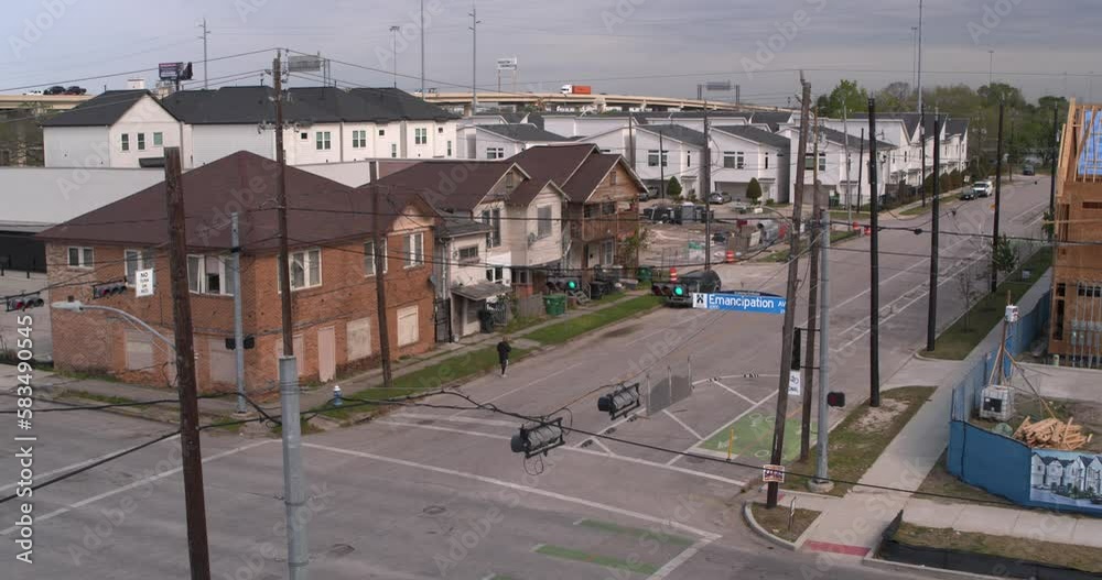 Establishing shot of Emancipation Street in Houston 3rd Ward district Establishing shot of Emancipation Street in Houston 3rd Ward district