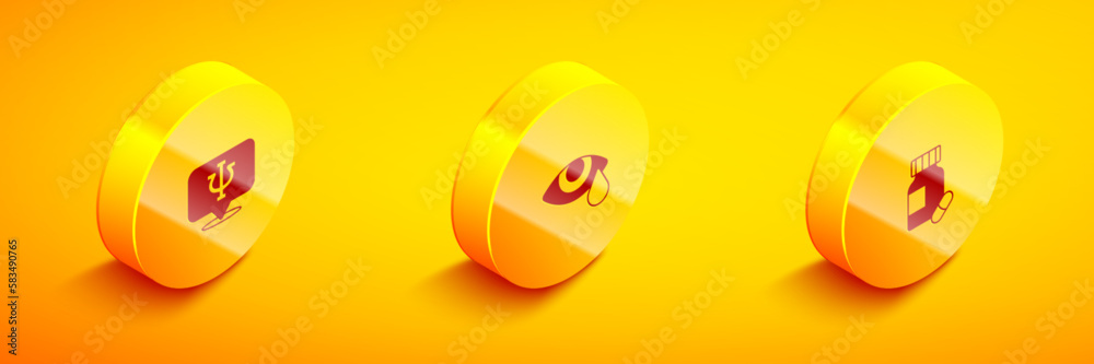 Set Isometric Psychology, Psi, Tear cry eye and Sedative pills icon. Vector Set Isometric Psychology, Psi, Tear cry eye and Sedative pills icon. Vector
