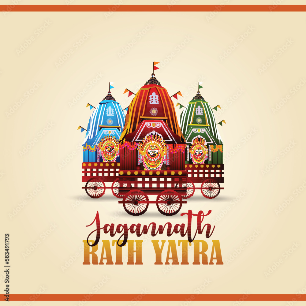 Happy rath yatra celebration for lord jagannath balabhadra and subhadra vector illustration