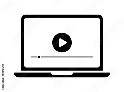 Video player. Silhouette, black, video on laptop. Vector icon