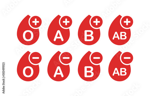 Blood type. Flat, red, blood types icon set. Vector icons