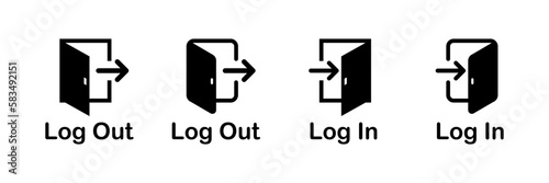 Login and logout icon. Silhouette, black, login and logout buttons. Vector icons