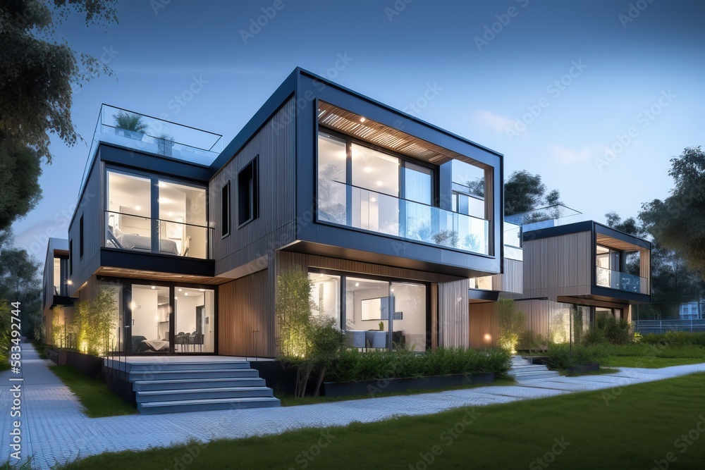 Luxury residential development with pool, generative ai Luxury residential development with pool, generative ai
