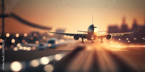 Landing airplane on runway ...