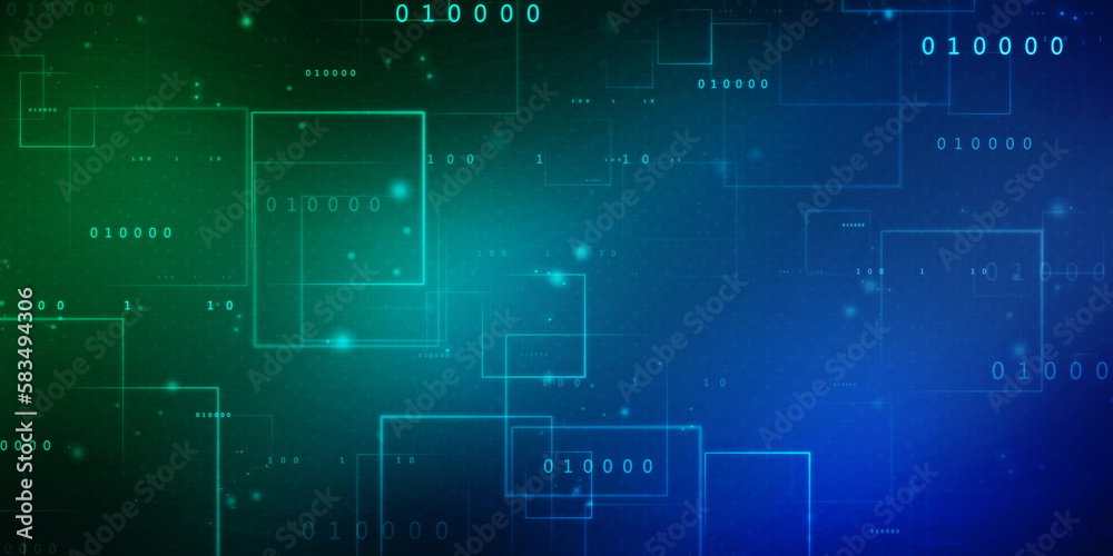 Binary Code Background, Digital Abstract technology background, flowing number one and zero text in binary code format in technology background. Internet Big data Concept