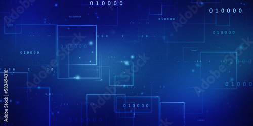 Binary Code Background, Digital Abstract technology background, flowing number one and zero text in binary code format in technology background. Internet Big data Concept