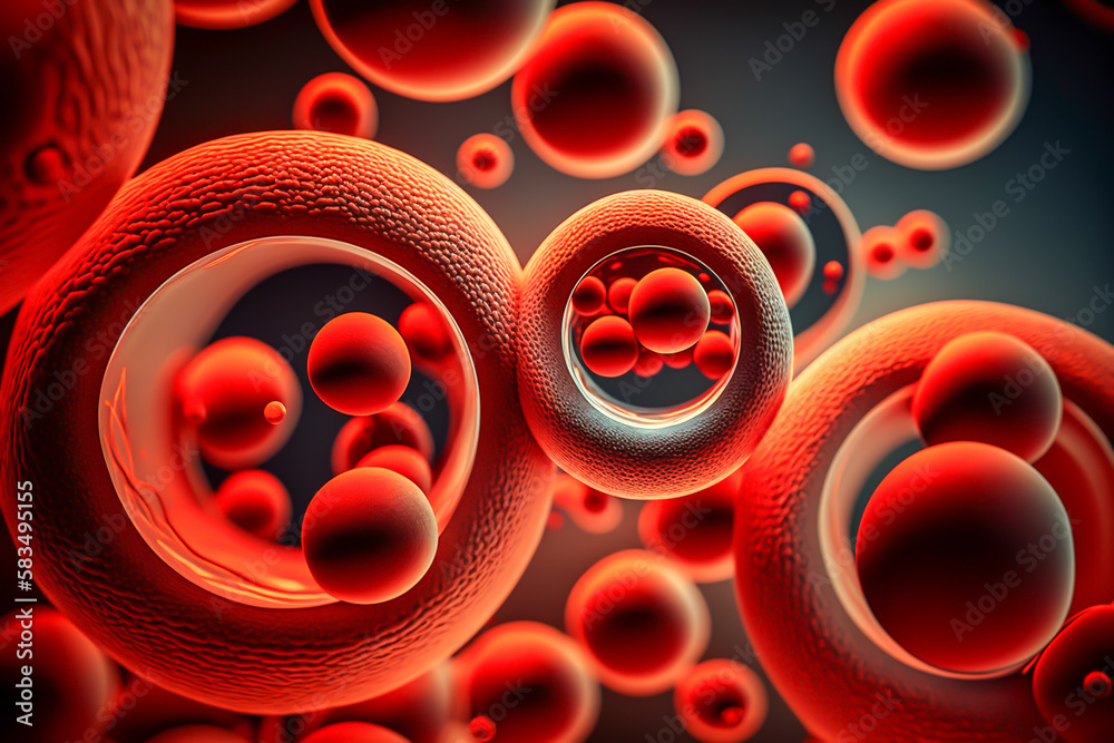 Fototapeta premium Red blood cells, microscopy shot, close up, generative ai